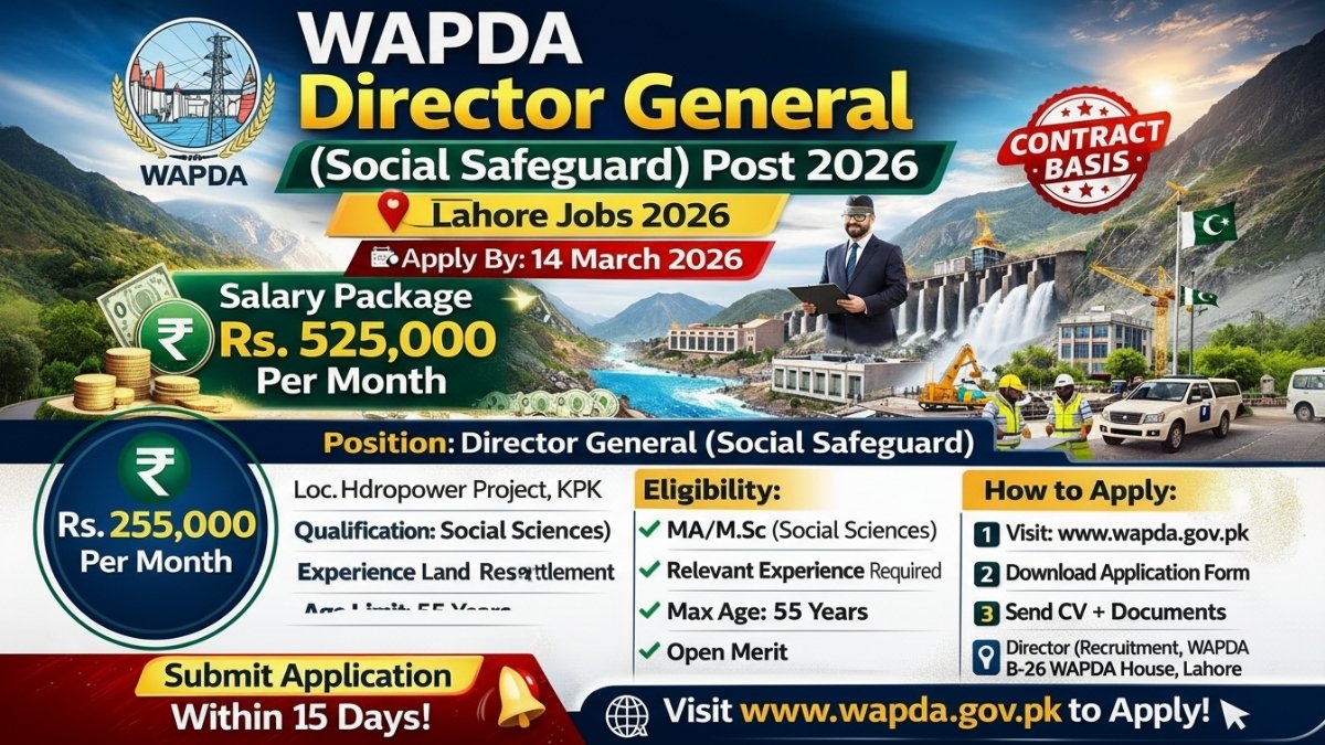 WAPDA Director General Social Safeguard Jobs 2026 Lahore apply online eligibility last date salary and application portal