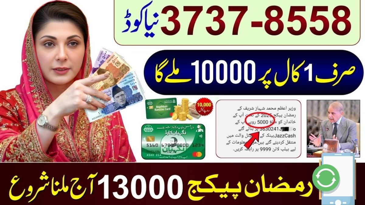 Ramzan Package 2026 payment status guide thumbnail showing codes 9626, 3737, 8558 and Rs. 10,000 & Rs. 13,000