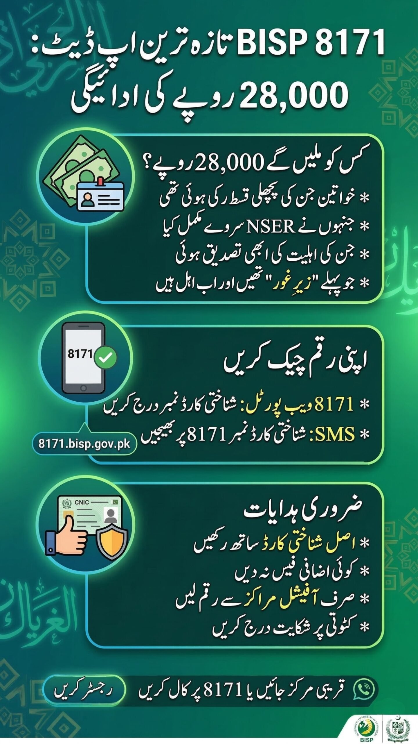 BISP 8171 update eligible women may receive Rs 28000 combined payment 2026