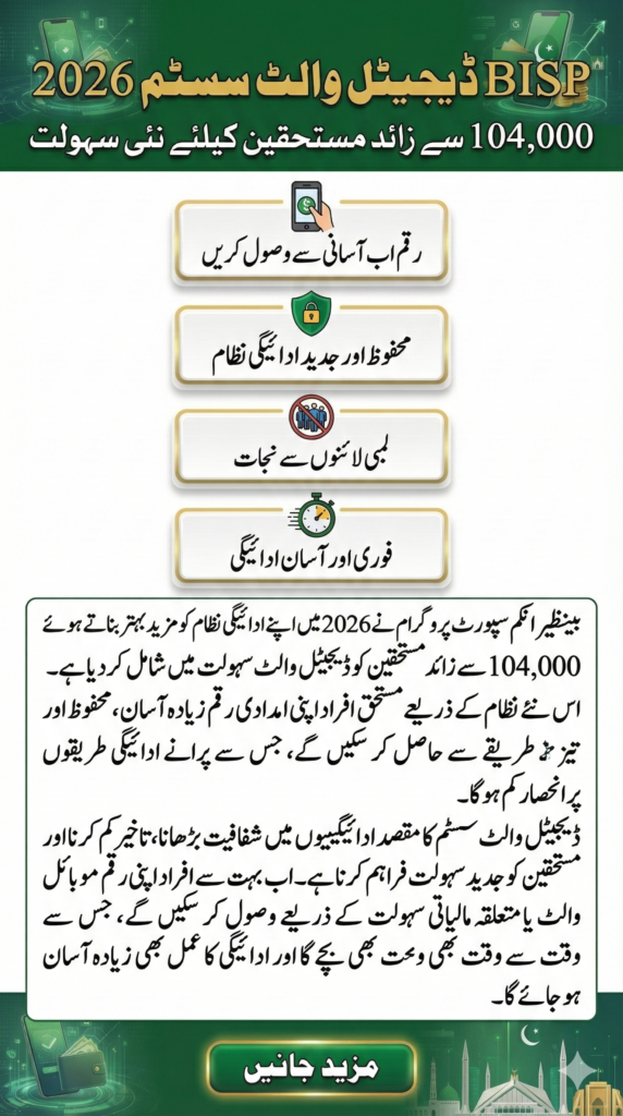 BISP Digital Wallet Expansion 2026 update showing beneficiaries receiving payments in mobile wallet system Pakistan